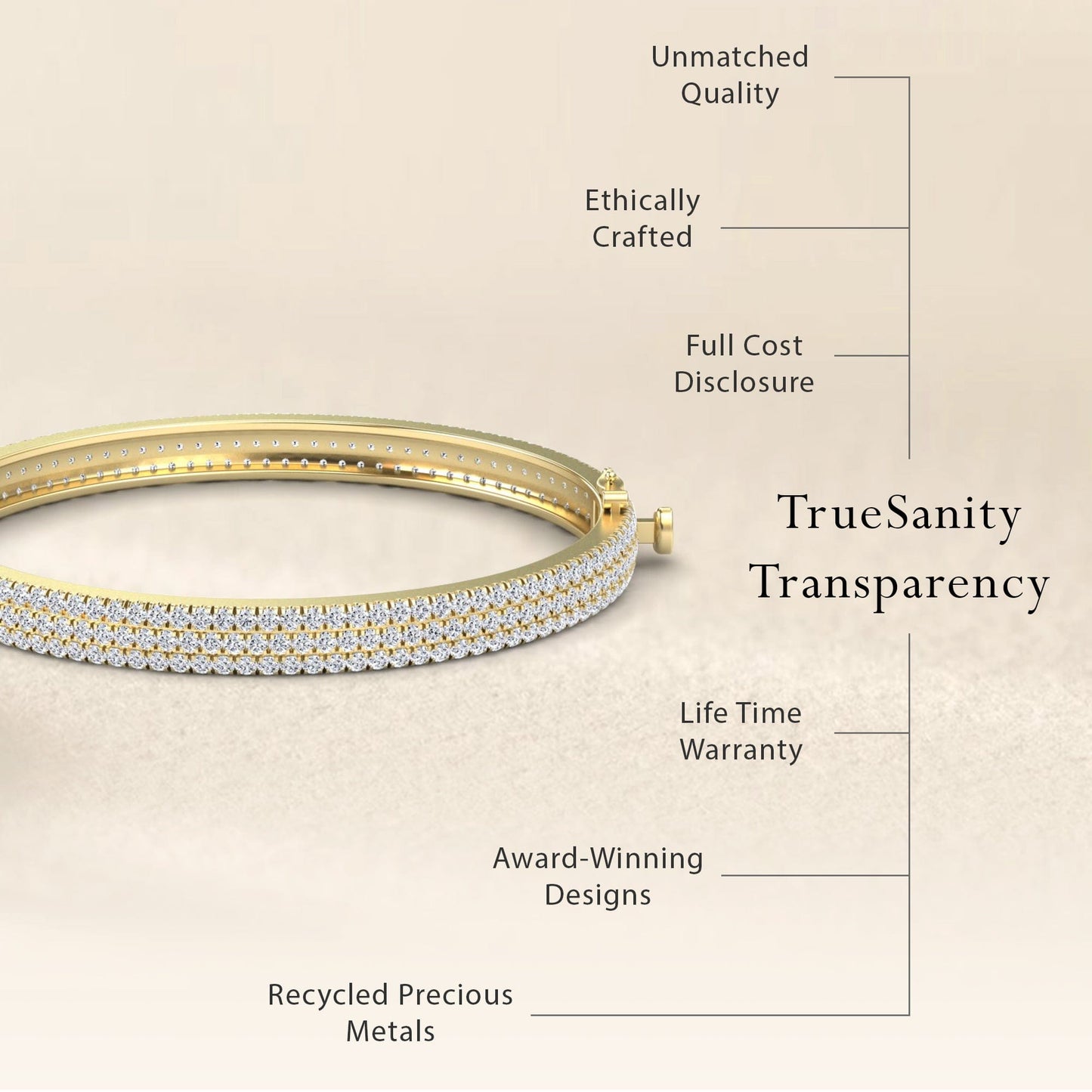 White Diamond Triple Row Pave Bangle Bracelet - Camila