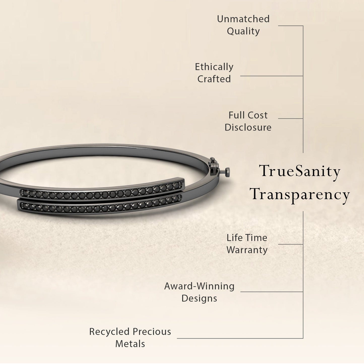 Black Diamond Double Bar Pave Bangle Bracelet - Jamie