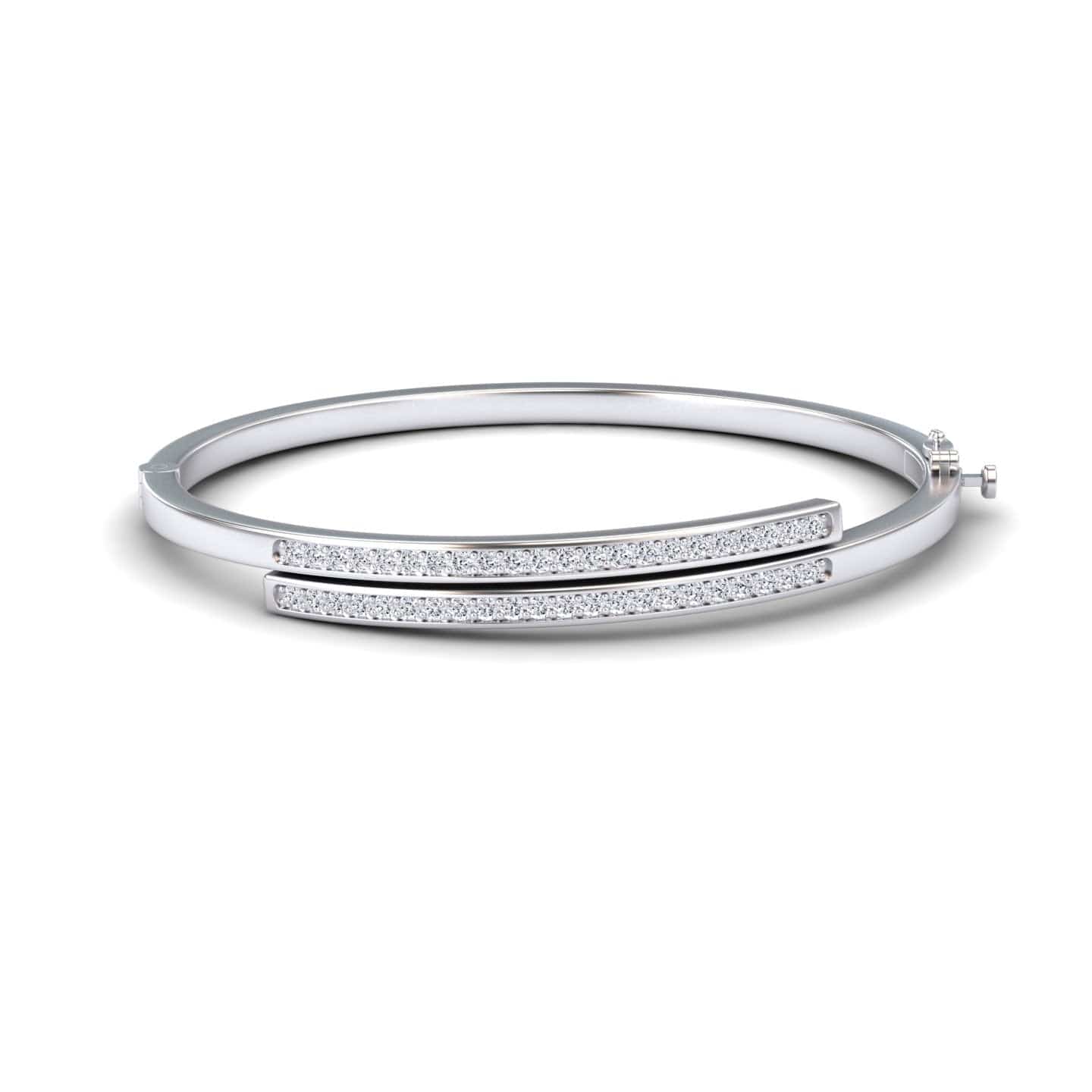 White Diamond Double Bar Pave Bangle Bracelet - Jamie