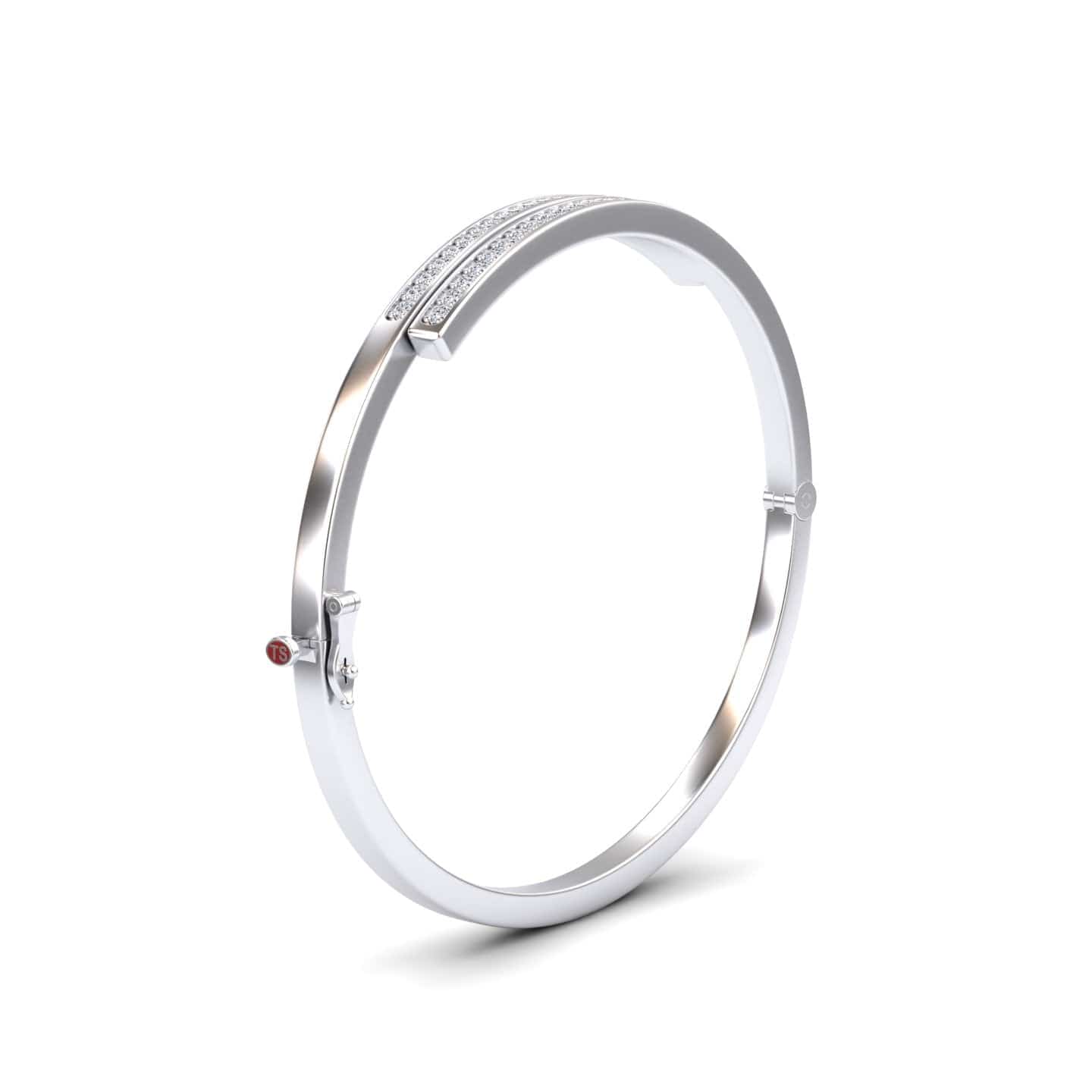 White Diamond Double Bar Pave Bangle Bracelet - Jamie