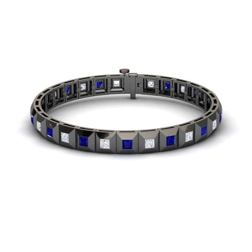 Blue Sapphire & Diamond Geometric Tennis Bracelet - Valerie