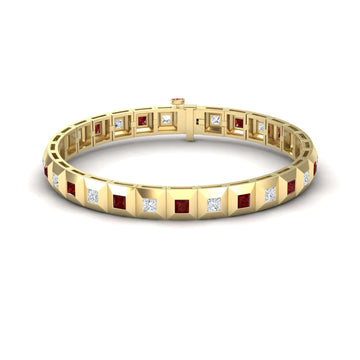 Ruby & Diamond Geometric Tennis Bracelet - Valerie
