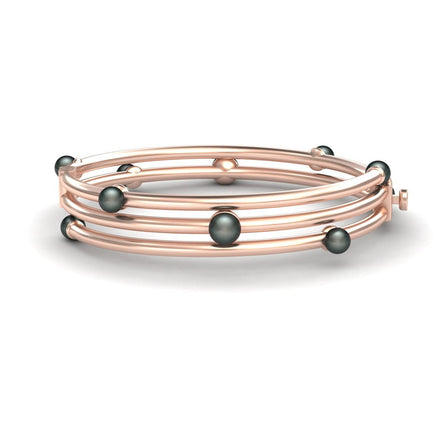 Black Akoya Pearl Multi-Band Bangle Bracelet - Yukiko