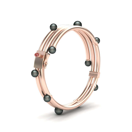 Black Akoya Pearl Multi-Band Bangle Bracelet - Yukiko