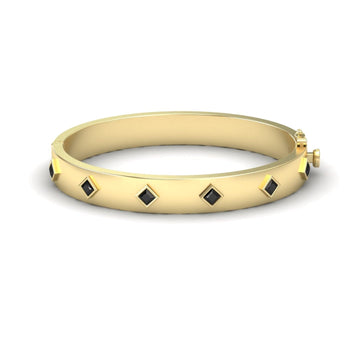 Black Diamond Studded Geometric Bangle Bracelet - Beatrix
