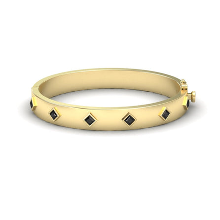 Black Diamond Studded Geometric Bangle Bracelet - Beatrix