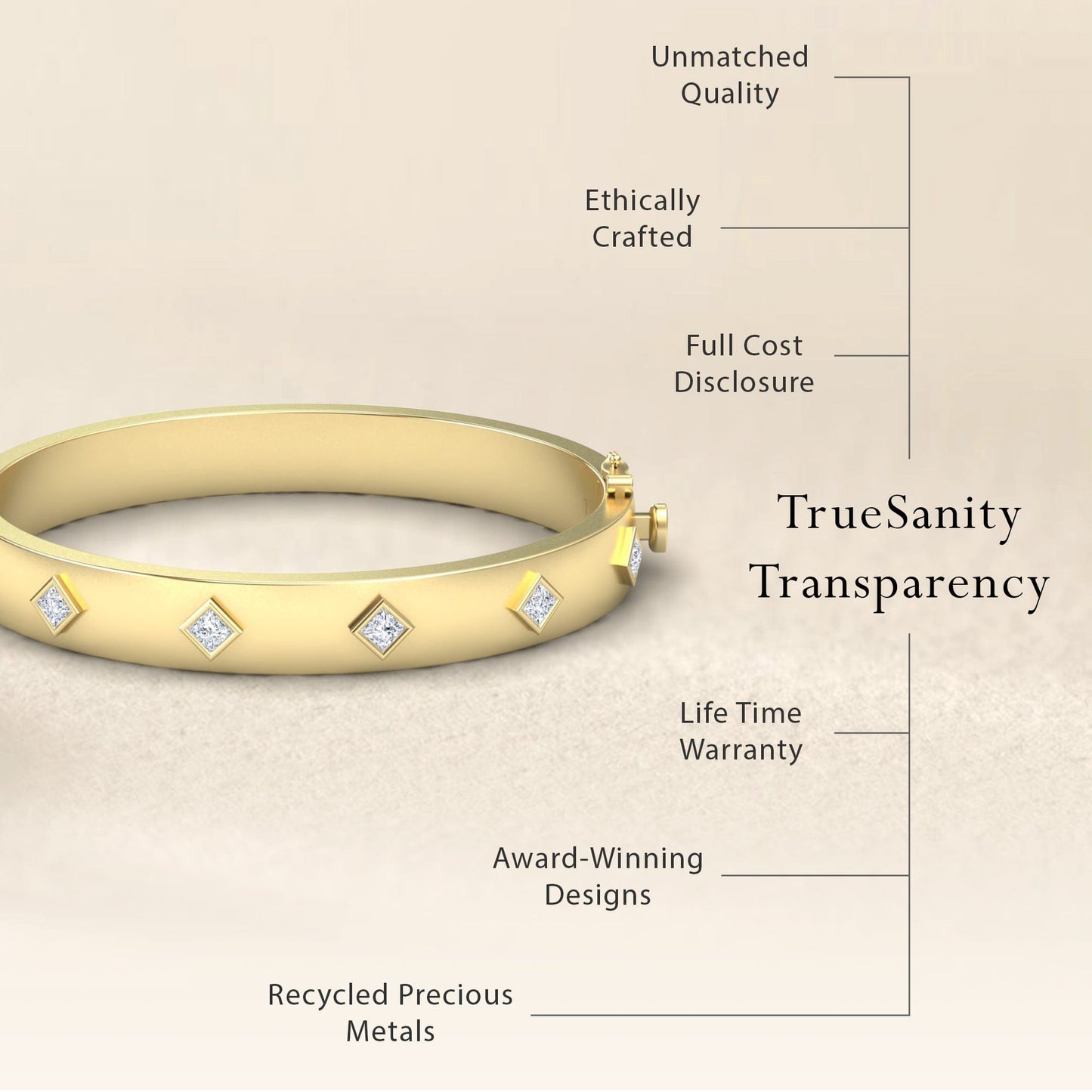 White Diamond Studded Geometric Bangle Bracelet - Beatrix