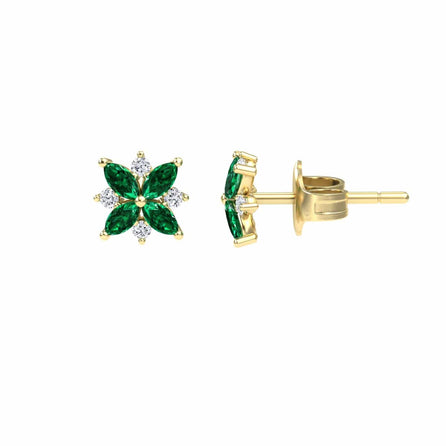 Emerald & Diamond Floral Stud Earrings - Madhavi
