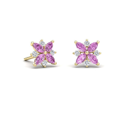 Pink Sapphire & Diamond Floral Stud Earrings - Madhavi