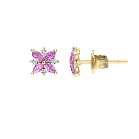 Pink Sapphire & Diamond Floral Stud Earrings - Madhavi