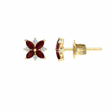 Ruby & Diamond Floral Stud Earrings - Madhavi