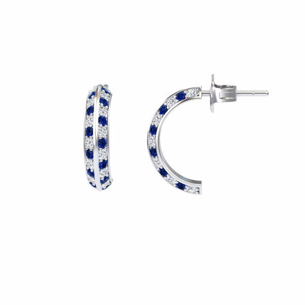 Blue Sapphire & Diamond Huggie Hoop Earrings - Mirabel