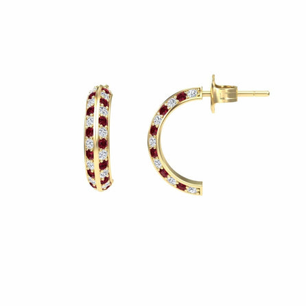 Ruby & Diamond Huggie Hoop Earrings - Mirabel