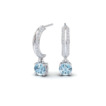 Aquamarine & Diamond Pave Drop Hoop Earrings - Serena