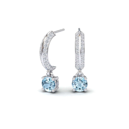 Aquamarine & Diamond Pave Drop Hoop Earrings - Serena