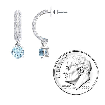 Aquamarine & Diamond Pave Drop Hoop Earrings - Serena