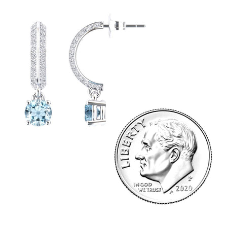 Aquamarine & Diamond Pave Drop Hoop Earrings - Serena