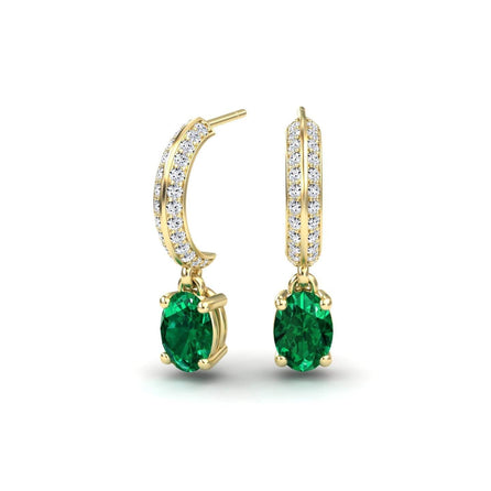 Emerald & Diamond Huggie Drop Earrings - Serena