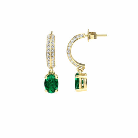 Emerald & Diamond Huggie Drop Earrings - Serena