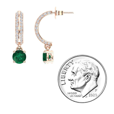 Emerald & Diamond Pave Drop Hoop Earrings - Serena