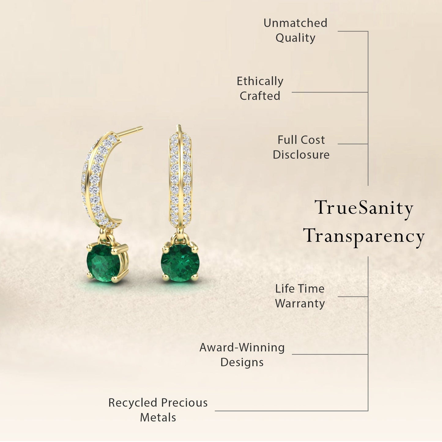 Emerald & Diamond Pave Drop Hoop Earrings - Serena