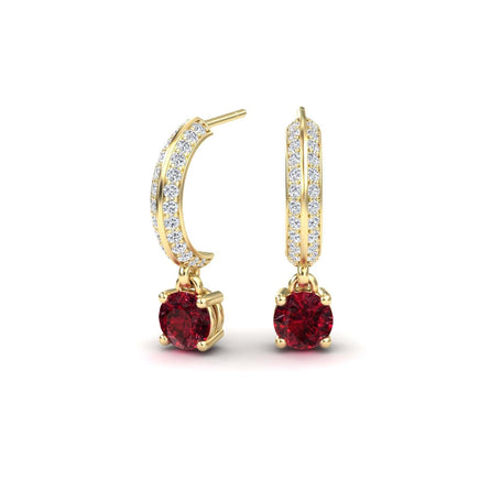 Ruby & Diamond Pave Drop Hoop Earrings - Serena