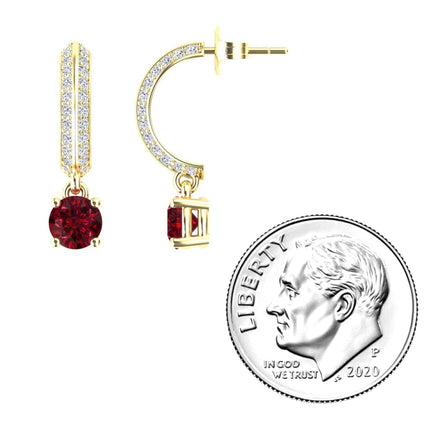 Ruby & Diamond Pave Drop Hoop Earrings - Serena