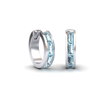 Aquamarine Channel-Set Baguette Hoop Earrings - Vera