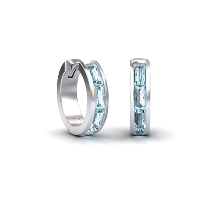Aquamarine Channel-Set Baguette Hoop Earrings - Vera