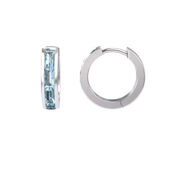 Aquamarine Channel-Set Baguette Hoop Earrings - Vera