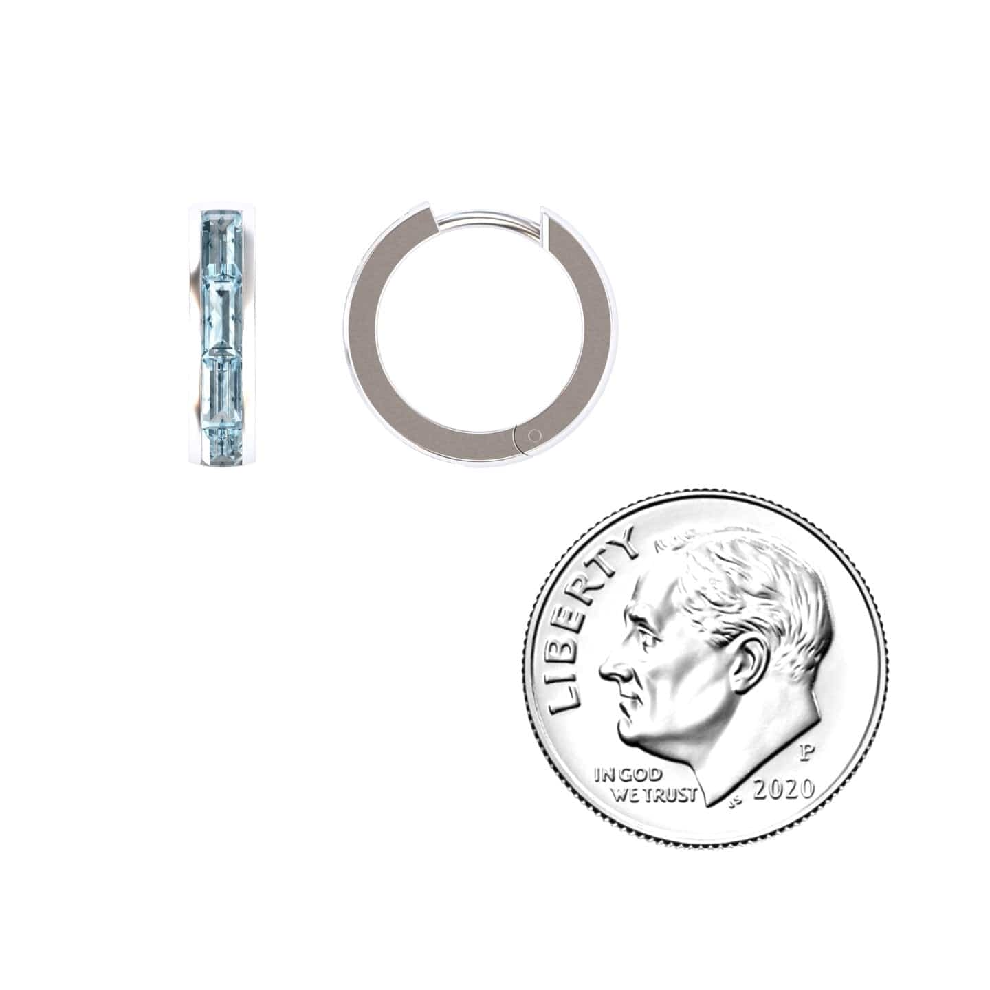 Aquamarine Channel-Set Baguette Hoop Earrings - Vera