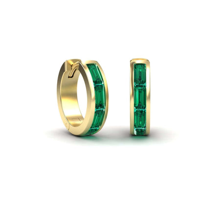 Emerald Channel-Set Baguette Hoop Earrings - Vera