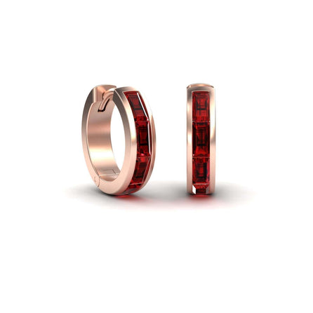 Lab Grown Ruby Channel-Set Baguette Hoop Earrings - Vera