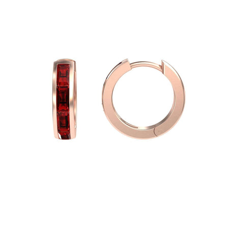 Lab Grown Ruby Channel-Set Baguette Hoop Earrings - Vera