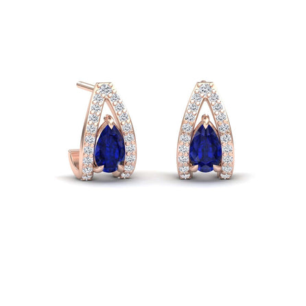 Blue Sapphire & Diamond Halo Huggie Earrings - Zahra