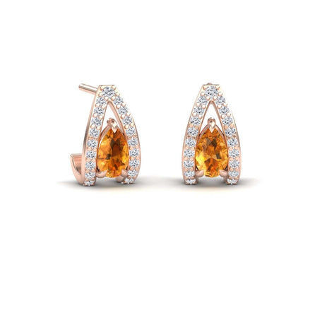 Citrine & Diamond Halo Huggie Earrings - Zahra