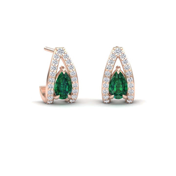 Emerald & Diamond Halo Huggie Earrings - Zahra