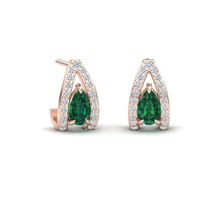 Emerald & Diamond Halo Huggie Earrings - Zahra