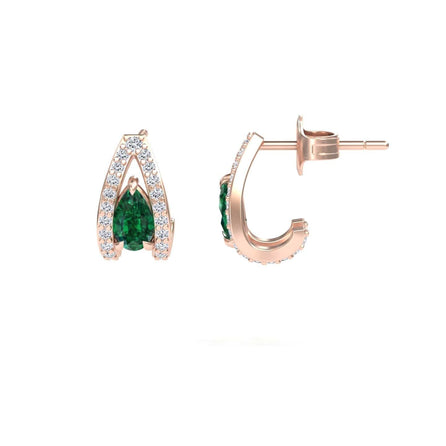 Emerald & Diamond Halo Huggie Earrings - Zahra
