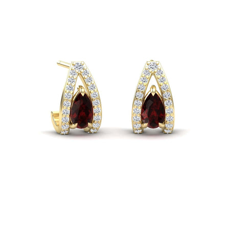 Garnet & Diamond Halo Huggie Earrings - Zahra