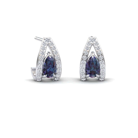 Lab Grown Alexandrite & Diamond Halo Huggie Earrings - Zahra