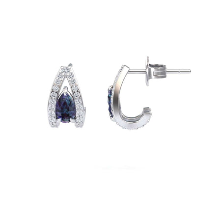 Lab Grown Alexandrite & Diamond Halo Huggie Earrings - Zahra