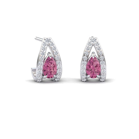 Pink Tourmaline & Diamond Halo Huggie Earrings - Zahra