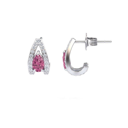 Pink Tourmaline & Diamond Halo Huggie Earrings - Zahra