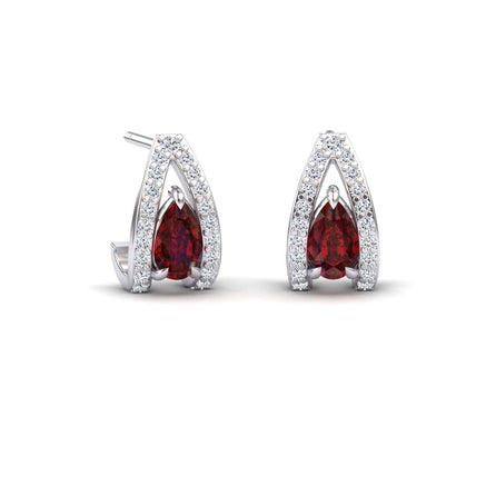 Ruby & Diamond Halo Huggie Earrings - Zahra