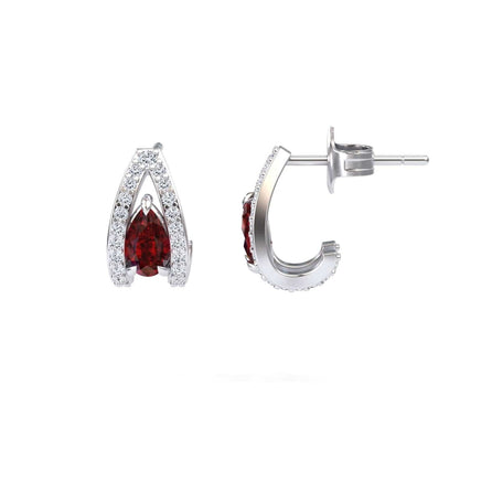 Ruby & Diamond Halo Huggie Earrings - Zahra