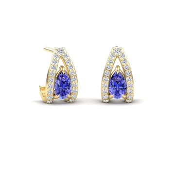 Tanzanite & Diamond Halo Huggie Earrings - Zahra