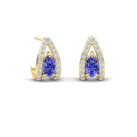 Tanzanite & Diamond Halo Huggie Earrings - Zahra