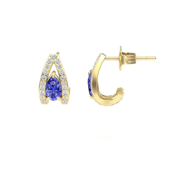 Tanzanite & Diamond Halo Huggie Earrings - Zahra