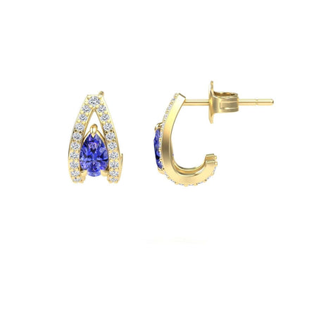 Tanzanite & Diamond Halo Huggie Earrings - Zahra
